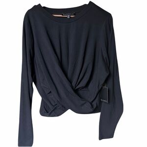 NWT ELOQUII Black Twist Front Long Sleeve Crew Neck Top Size 22/24 (3X)